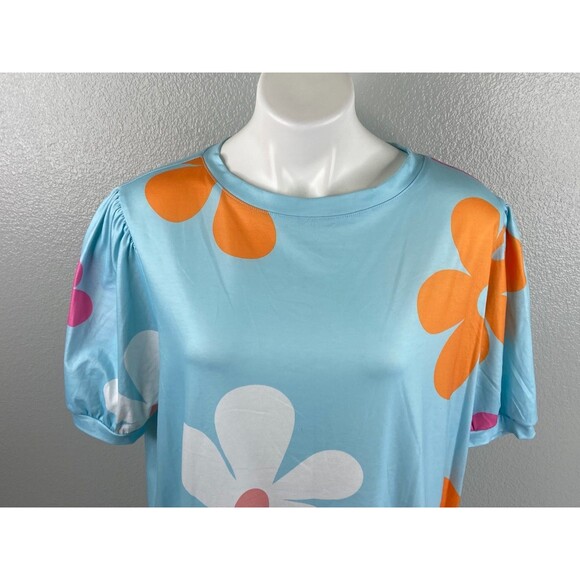 Flower Power Women XL Shirt Blue Multi Color Floral Pattern Casual NWT - Picture 2 of 9